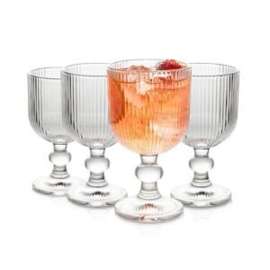 Vintage Ribbed Glass Goblet with Vertical Lines Elegant Textured Glassware for Party & Home Use (Lining Wine Glass 320 ml) Set of 2