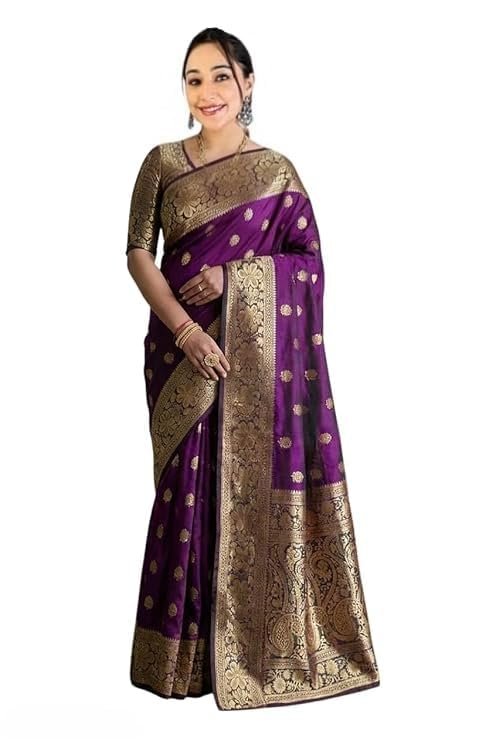 Women's Kanjivaram Pure Soft Kanchipuram Kanjivaram Tissue Banarasi Silk Saree With Blouse Piece For Wedding