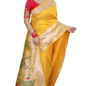 Pandadi Saree Woman's Pure Banarasi Paithani Silk Saree With Brocket Blouse Piece