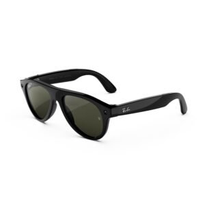 Meta Ray-Ban (Gen 3) Aviator, Shiny Black, Polarised Green Lenses, AI Glasses with Camera for Men, Women