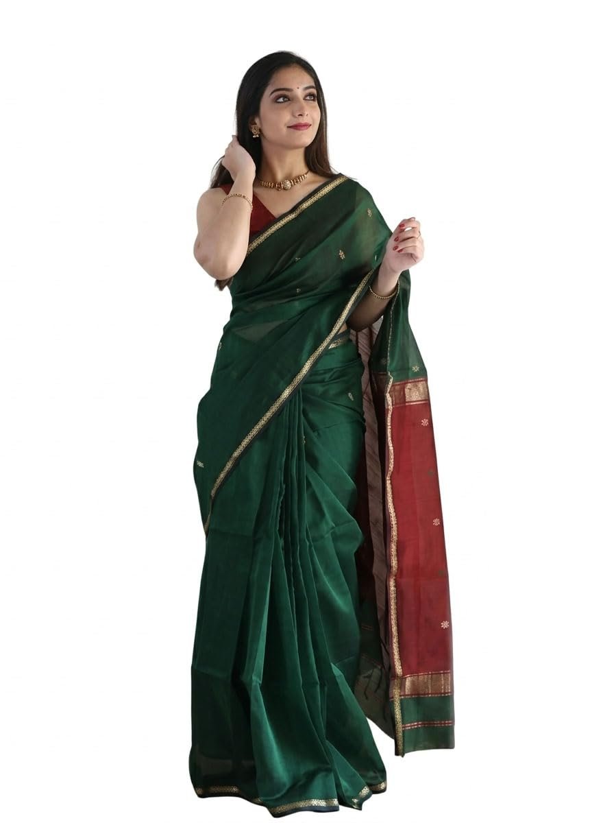 WOMENS Jacquard Banarasi Silk Solid Woven Rich Pallu Border And Floral Zari Party wedding Fashion Saree