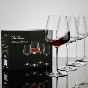 Red Wine Glasses Set of 4 - Ultra Light & Thin Hand-Blown Crystal Glasses 685ml - Long Stem Tulip Design for Cabernet Merlot Bordeaux - Inspired by Italian Design - Luxury Glassware for Aroma