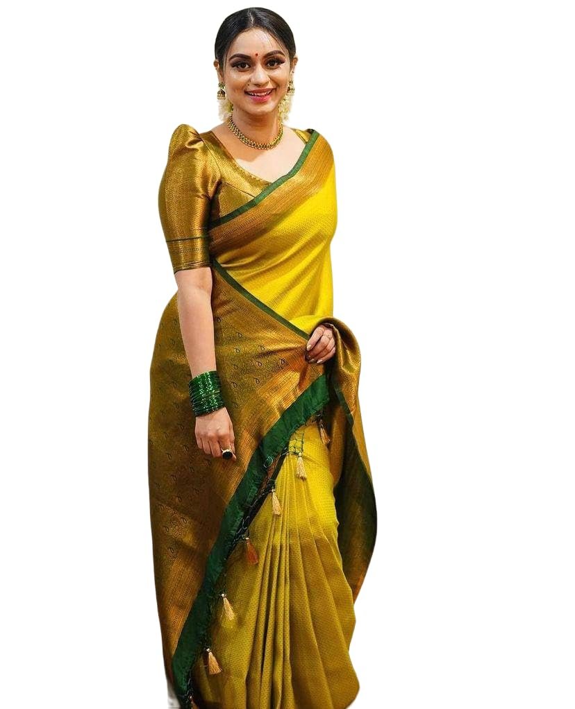 Yashika Women's Banarasi Kanjivaram Art Silk Saree with Blouse Material