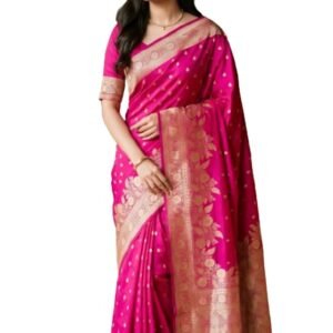 Women's Designer Banarasi Silk Blend Saree with Rich Woven Pallu, Classic Jacquard Border, Traditional Ethnic Wear for Wedding, Party & Festival