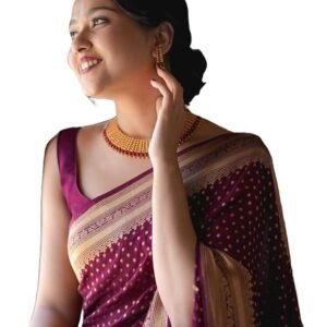 C J Enterprise Women's Pure Soft Silk Saree With Blouse Piece For Wedding