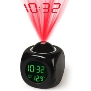 Projection Digital Alarm Clock with Speaking Voice Feature | Extra Loud Twin Bell Table Alarm Clock for Heavy Sleepers & Students | LED Night Light Bedside Clock for Bedroom (Black)