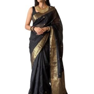Flosive"Women’s Purple Banarasi Silk Saree with Elegant Golden Zari Border | Traditional Ethnic Wedding & Saree for Women
