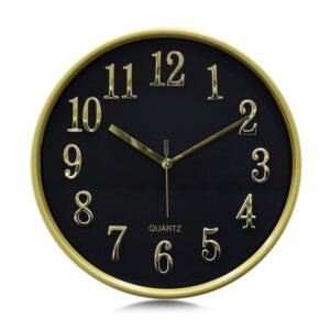 Amazon Brand- Solimo 12-Inch Analog Wall Clock – Dual Luxe Gold & Black Design, 3D Numbers, Premium Embossed Frame, Silent Sweep