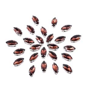 Embroiderymaterial Mulled Wine Sew On Glass Rhinestones for Embroidery, Jewellery Making, Crafts, DIY in Metal Base Claw Setting (50 Pieces, 5X10MM, Eye Boat Marquise Shape)
