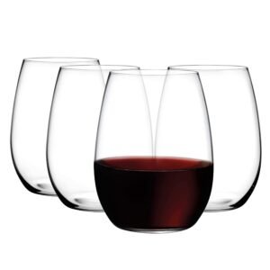Nude Pure Set, Wine Glasses Stemless,|Smooth Rim|, Clear Glass Wine Tumbler,Ideal For Cocktails & Perfect For Homes & Bars, Bordeaux Glasses Set of 4