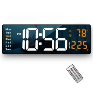 Abovsare Plastic Digital Wall Clock Large Display, 16.2 Inch Large Wall Clocks, Led Digital Clock with Remote Control/Automatic Brightness Dimmer Big Clock with Date Week Temperature (Orange)