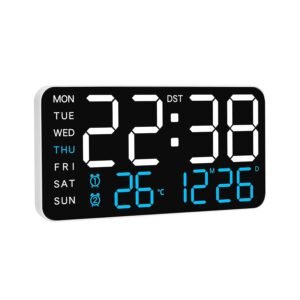 KCKJ Digital Alarm Clock with Temperature, Date, and Weekday Display, Adjustable Brightness & Volume, Plastic, 8.4 x 4.3 Inches, Black, for Bedroom or Home Use