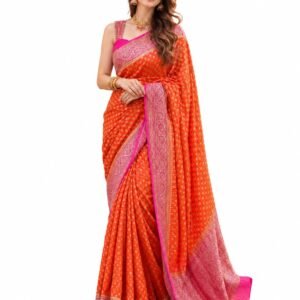 Womens Banarasi Kanjivaram Silk Saree | All-Over Floral Zari Weave | Includes Unstitched Blouse Piece