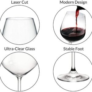 Crystal Wine Glasses, Set of 2, 360 ML, Red and White Wine, Laser Cut Thin Rim, Long Stem, Ultra-Thin Lightweight