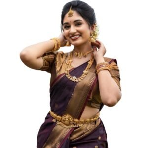 Banarasi Silk Saree for Women | Coffee Brown Soft Silk Saree | Traditional Sarees with Antique Gold Blouse Piece | Wedding, Festive & Ethnic Wear