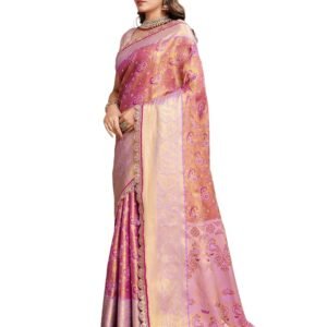 Women's Kanjivaram Pure Soft Silk Banarasi Patola Saree with All-Over Zari with Woven Pallu, Designer Sari for Wedding Festival Party with Unstitched Blouse Piece, (Aaradhya)