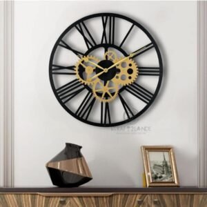 Craft2lance 16-Inch Gold & Black Wall Clock with Artistic Sculpture | Decorative Home, Office, Living Room, Bedroom, Restaurant & Cafe Accent