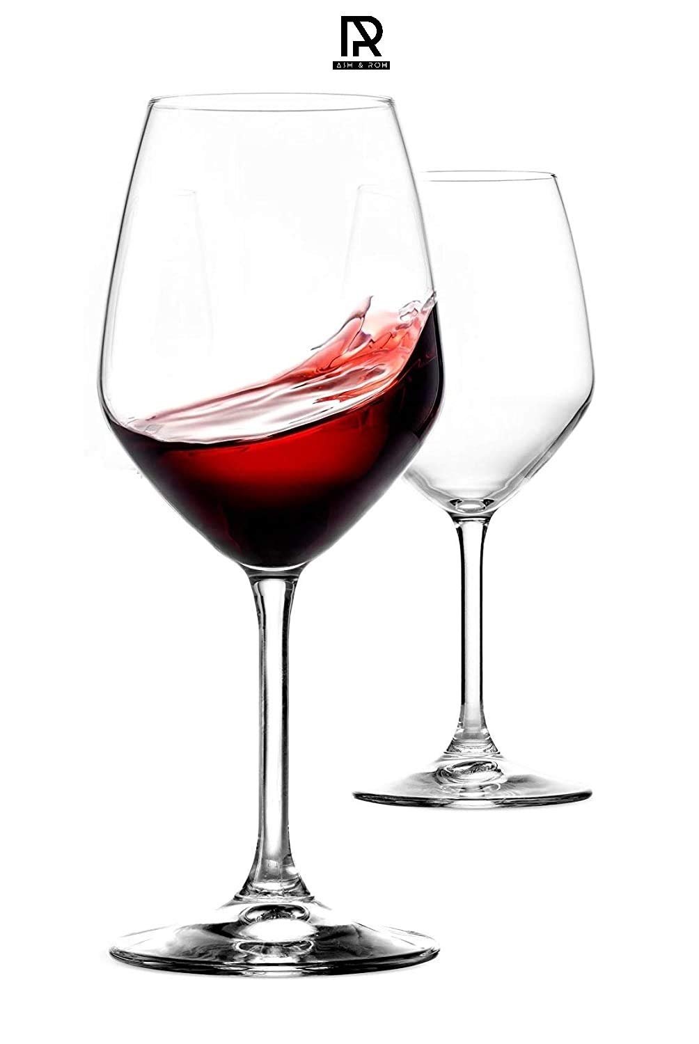 Ash & Roh Wine Glass -Pack of 2 Ideal for White or Red Wine Party Glass, Whisky Glass, Clear Glass (Cut Wine)