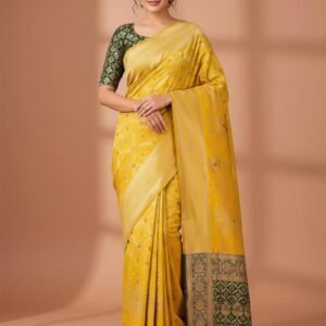 Women's Banarasi Soft Silk Bandhani Print Saree with Jacquard Elephant Motif Zari Border & Unstitched Blouse Piece | Traditional Wedding Festive Saree