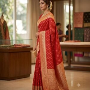Banarasi Silk Saree with Zari Border, elegance with this stunning silk saree and Blouse Piece