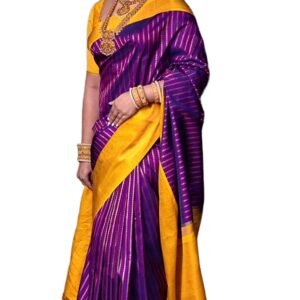 Women's kanchi Pattu Kanchipuram Banarasi Lichi Kanjivaram Silk Saree With Plain Unstitched Blouse