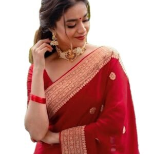 Women's Red Banarasi Silk Saree with Blouse Piece for Traditional Ethinic Wear Sari-AZ-JN-OG3-SAKSHI RED