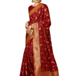 GLOSY Women's Saree | Banarasi Saree for Women | Pure Silk Soft Kanjivaram Saree with Zari Border | Wedding & Function,Festive, Party,Traditional Woven pattu saree | With Unstitched Blouse Piece