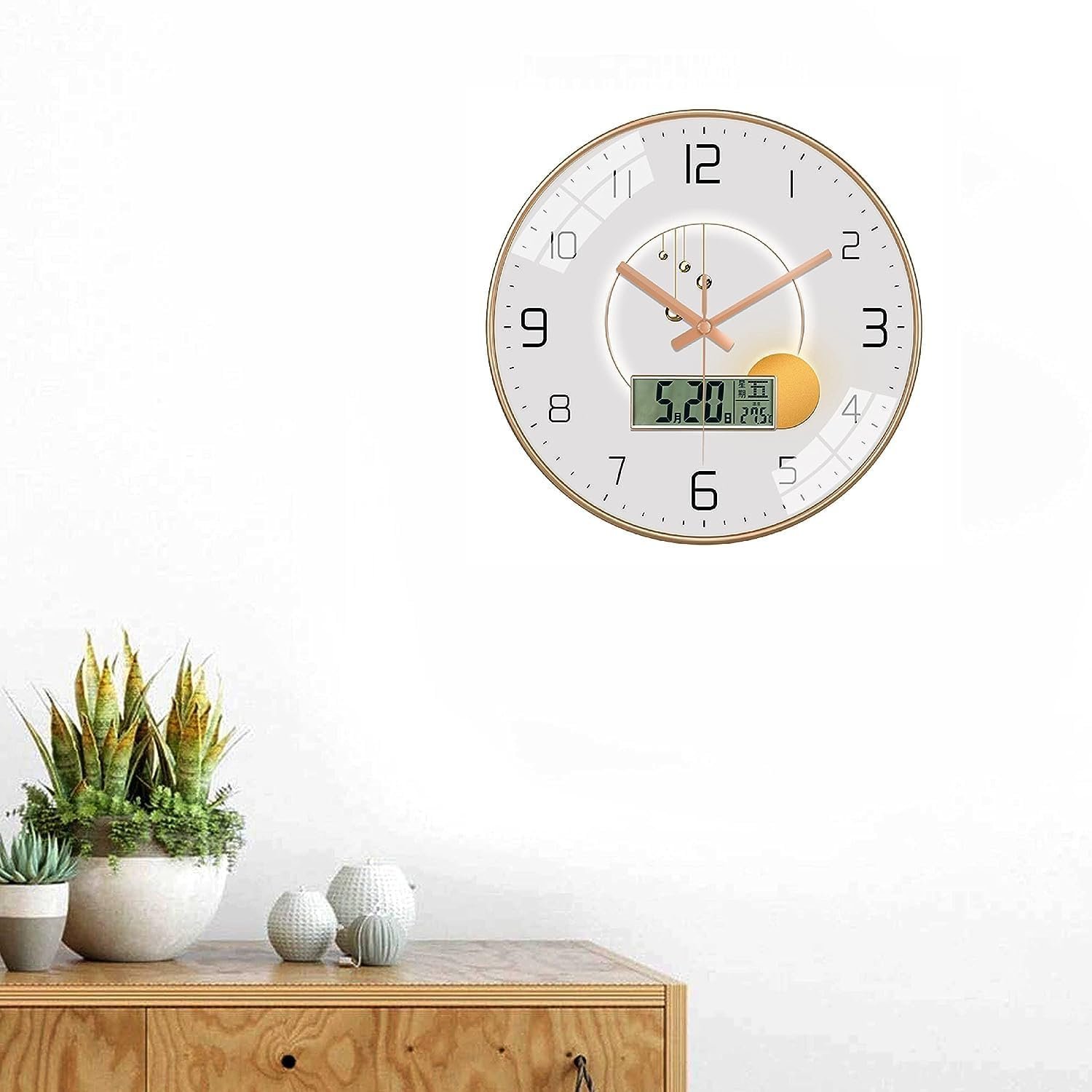 Ash & Roh 12 Inch Silent Quatrz and Non-Ticking Wall Clock with Easy to Read Number and Analog Display Stylish & Decorative Design for Office, Living Room, Bedroom (Pearl Digital)
