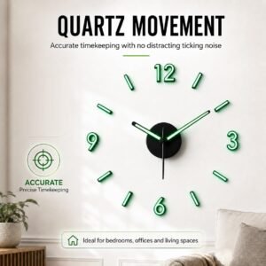 cozyloom Radium Simple Wall Clock – Minimalist Modern Analog Timepiece with Glow-in-Dark Radium Markers &, Office, Living Room & Bedroom Décor (60x60cm)
