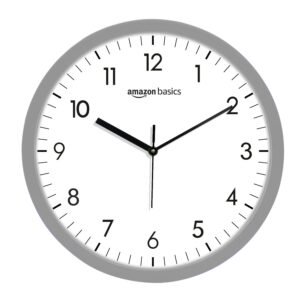 Amazon Basics Traditional Wall Clock, Nickel, 30.4 cm | Analog Operation | Durable & Lightweight Construction with Metal Rim | Silent Precision | Battery-Powered | 1-Year Limited Warranty