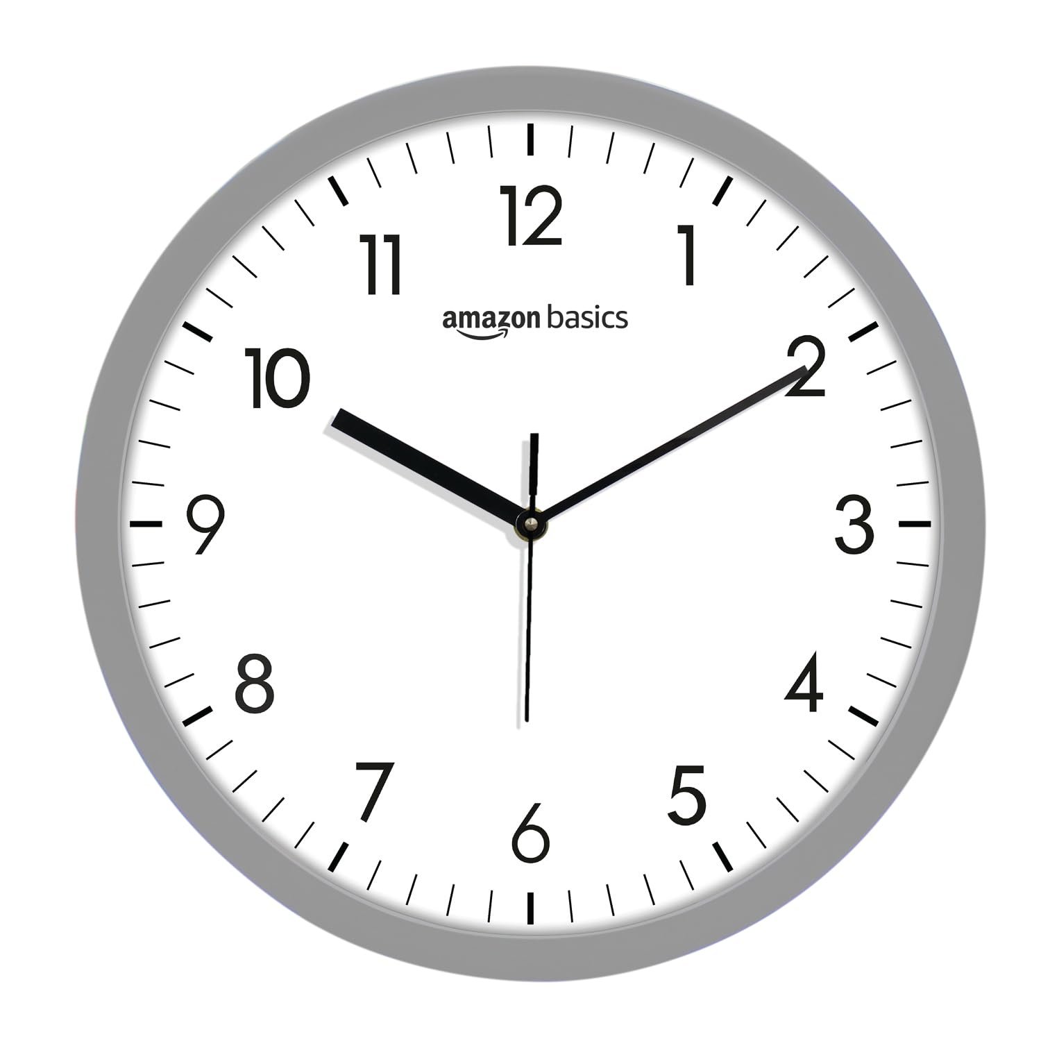 Amazon Basics Traditional Wall Clock, Nickel, 30.4 cm | Analog Operation | Durable & Lightweight Construction with Metal Rim | Silent Precision | Battery-Powered | 1-Year Limited Warranty