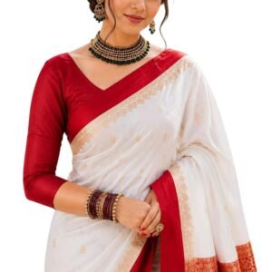 Women's Glory Banarasi Satin Kanjivaram Saree Silver Zari Border Pure Soft Blend Silk Sari Kanchipuram Paithani Silk Party Wedding Festive New Ladies Sadi with Unstiched Blouse Piece. (Pink)