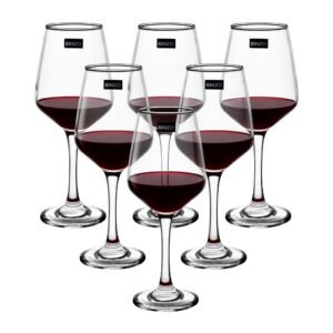 BINZO Glass Wine Glasses for Red Wines, White Wines, Set of 6, 430 ml, Dishwasher Safe, Perfect for Serving Wines, Pack of 6