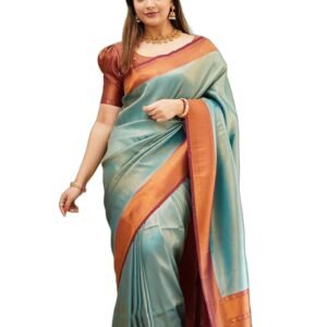 Anjaneya Sarees Woven Banarasi Kanjivaram Silk Saree with Blouse Piece