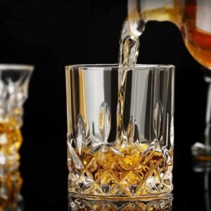 Diamond Glass Crystal Cut Whiskey Glass, Brandy Glass Set of 4 Different Shape Stylish Design & Heavy Base, for Scotch, Whiskey Mixed Drinks, Wine, Bourbon, Water and Cocktail Drinks