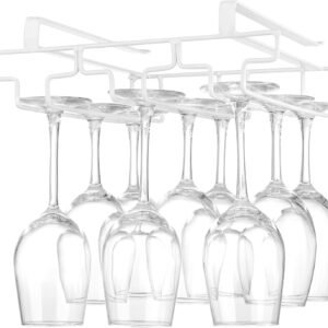 Eminence Lifestyle Wine glass holder hanging, no drilling required, storage, no screws required, adjustable shelf thickness, kitchen, White