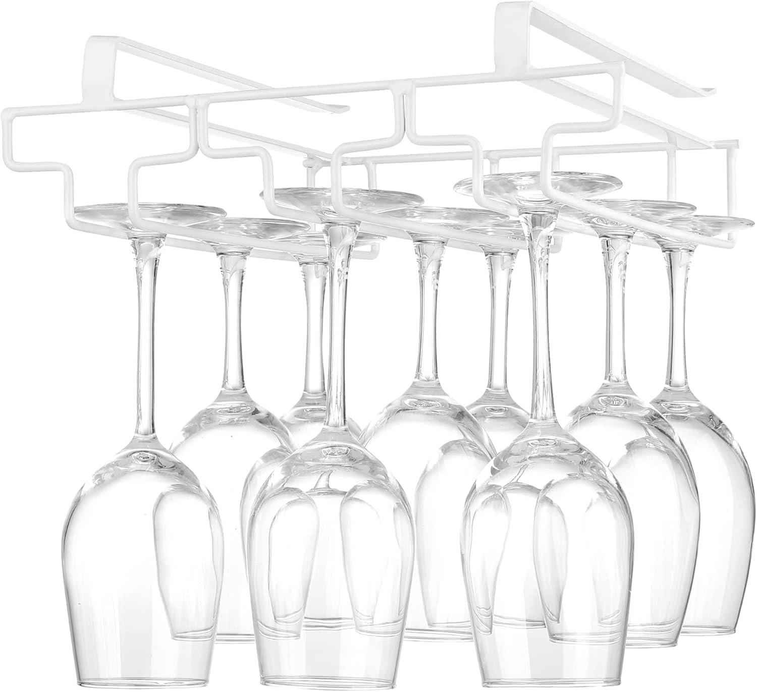 Eminence Lifestyle Wine glass holder hanging, no drilling required, storage, no screws required, adjustable shelf thickness, kitchen, White