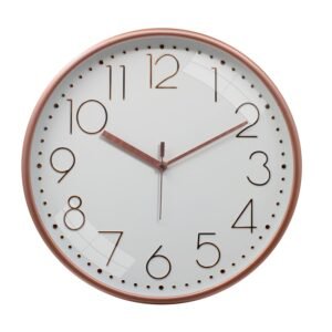 Amazon Brand - Solimo Embossed Metallic Analog Wall Clock, Silent Sweep, Numeric Time Indicator (12 Inches, Copper and White)