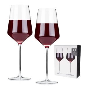 Viski Raye Angled Red Wine Glasses Set of 2, 16 oz Modern Crystal Glasses, Elegant Long Stem Glassware for Anniversary, Wedding, Birthday, Home Bar, Gifts for Wine Lovers, Dishwasher-Safe