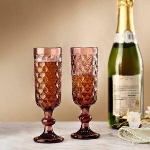 India Circus by Krsnaa Mehta Merlot Embossed for Red & White Wine, Champagne, Water, Juice, Mocktails & Cocktails Glasses | Ideal for Gifting, Set of 2 (150ml Each)