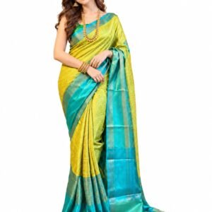 Womens Banarasi Kanjivaram Silk Saree | All-Over Floral Zari Weave | Includes Unstitched Blouse Piece