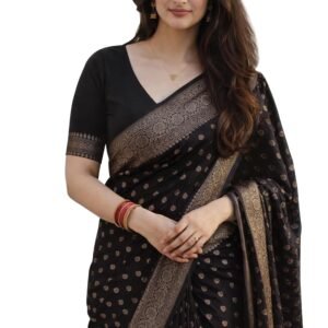 Shasmi Women's Navy blue Banarasi Pure Kanjivaram Silk Saree Soft new ladies Design Wear Pattu Sarees Latest 2026 Cotton Party Sari collections With Blouse Piece for Wedding sadi (KS-224)