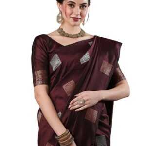 Women's Banarasi Soft Silk Saree with Copper Silver Zari Weaving 5.5 Meter Saree with 0.8 Meter Blouse Piece Saree