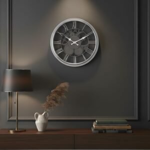 Amazon Basics Plastic Wall Clock with Chrome Finish, Skeleton Dial Design, Lightweight & Durable, 30.5 cm Diameter x 4.3 cm Width, Ideal for Indoor Decor – Silver