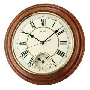 Seiko Elegant Round Brown Wooden Analog Home Decor Roman Numbers Wall Clock (Size: 30.4 x 30.4 x 5.8 CM | Weight: 1080 gram | Color: Brown)