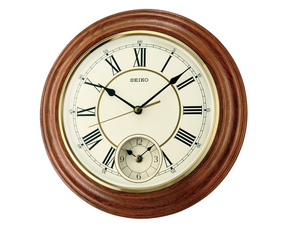 Seiko Elegant Round Brown Wooden Analog Home Decor Roman Numbers Wall Clock (Size: 30.4 x 30.4 x 5.8 CM | Weight: 1080 gram | Color: Brown)