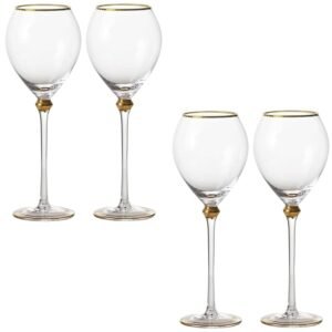 Crystal Clear Bordeaux Wine Stemware, Red Wine Glasses Set for Anniversary, Wedding, House, Party (Bordeaux Wine Glass Gold Rim (Pack of 4))