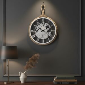 Amazon Basics Plastic Wall Clock with Rope for Hanging, Skeleton Dial Design, Lightweight & Durable, 32 cm Diameter x 4.5 cm Width, Ideal for Indoor Decor – White