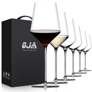 Red Wine Glasses Set of 6- Premium Crystal Wine Glasses Hand Blown-15 oz,Thin Rim,Long Stem,Perfect for Red or White,Daily Use,Unique Wedding Anniversary or Birthday Gift