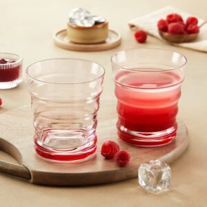 Borosil 250ml x 2pc Glass Set with Color Base for Water Juice & Soft Drinks (Red)